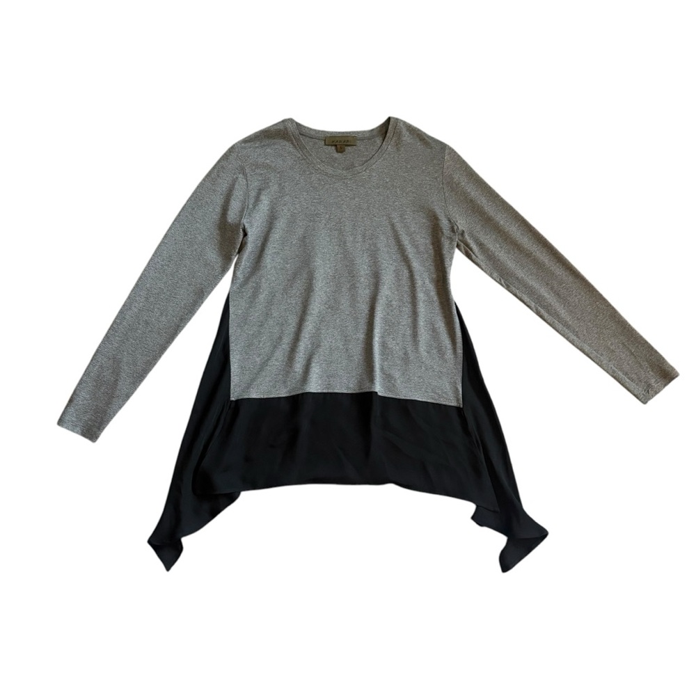 Harari Gray Black Color Block Long Sleeve Asymmetrical Hem Blouse Women’s Small - Picture 5 of 9